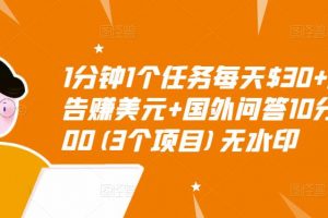 1分鐘1個任務每天$30+點擊廣告賺美元+國外問答10分鐘賺100(3個項目)無水印