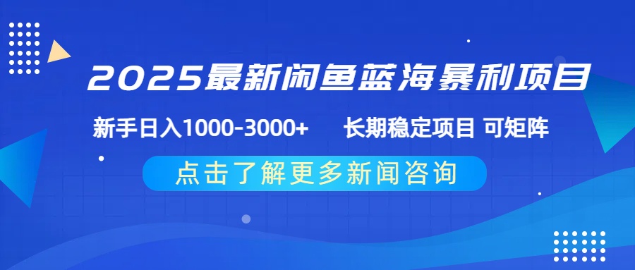 2025最新閑魚藍(lán)海暴利項(xiàng)目 ，新手日入1000-3000+ 長期穩(wěn)定項(xiàng)目 可矩陣